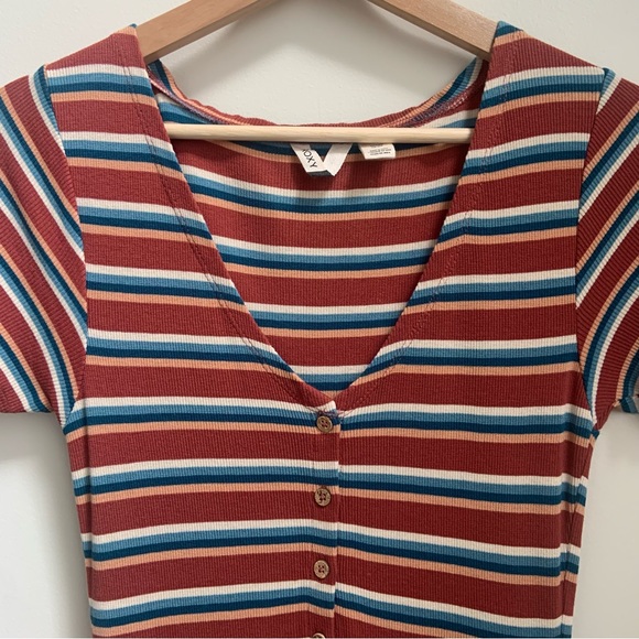 Roxy, rust blue white and orange striped dress in XS - Picture 9 of 13